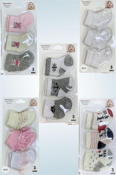 Mojo Unisex Bebek Yenidoğan 3lü Çorap 4511 Beyaz-Pembe
