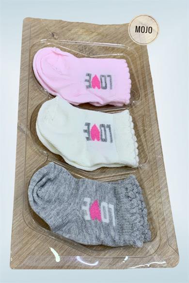 Mojo Unisex Bebek Yenidoğan 3lü Çorap 4511 Ekru-Pembe