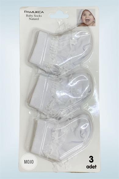 Mojo Unisex Bebek Yenidoğan 3lü Çorap 4511 Beyaz