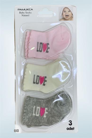 Mojo Unisex Bebek Yenidoğan 3lü Çorap 4511 Ekru-Pembe