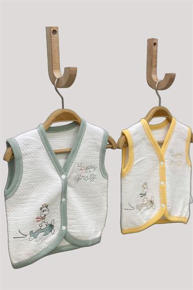 Mojo Unisex Bebek Zürafa İşlemeli Penye Yelek 337 Yeşil