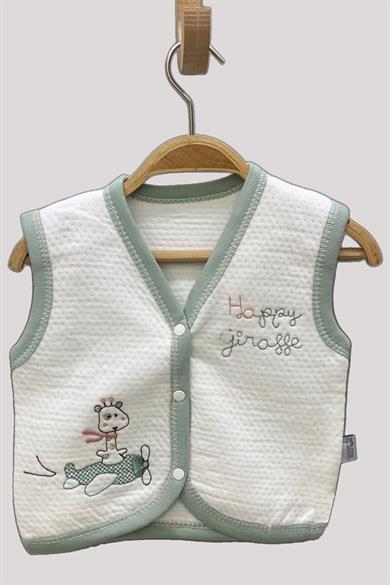 Mojo Unisex Bebek Zürafa İşlemeli Penye Yelek 337 Yeşil