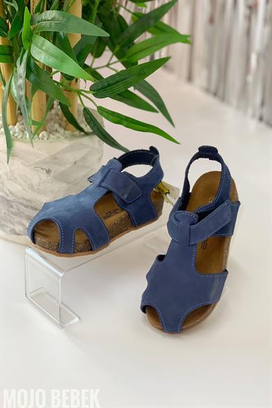 Mojo Unisex Çocuk Anatomik Mantar Taban Deri Sandalet Kot Mavi