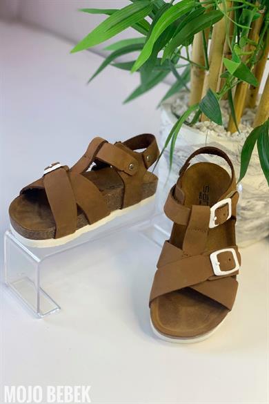 Mojo Unisex Çocuk Anotomik Mantar Taban Hakiki Deri Sandalet Kahverengi