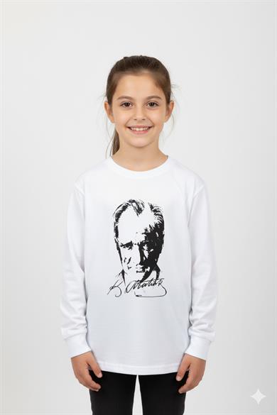 Mojo Unisex Çocuk Atatürk Baskılı Kol Manşetli T-shirt 290401 Beyaz