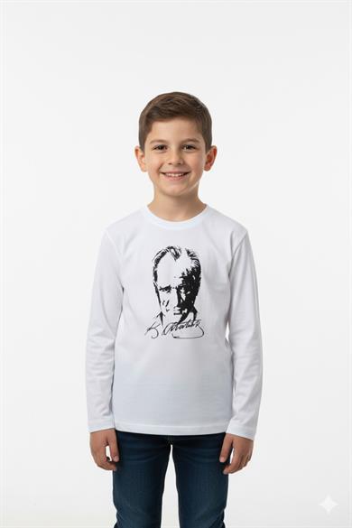 Mojo Unisex Çocuk Atatürk Baskılı Kol Manşetli T-shirt 290401 Beyaz