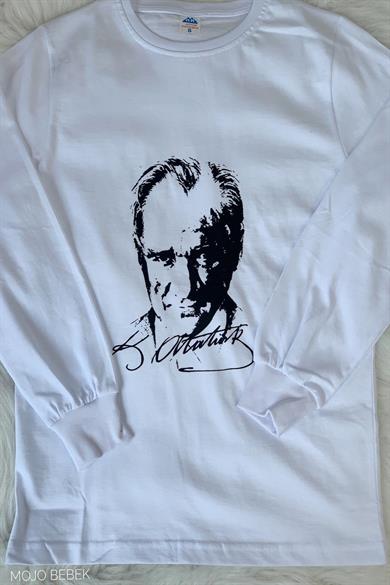 Mojo Unisex Çocuk Atatürk Baskılı Kol Manşetli T-shirt 290401 Beyaz