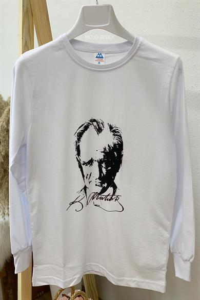 Mojo Unisex Çocuk Atatürk Baskılı Kol Manşetli T-shirt 290401 Beyaz
