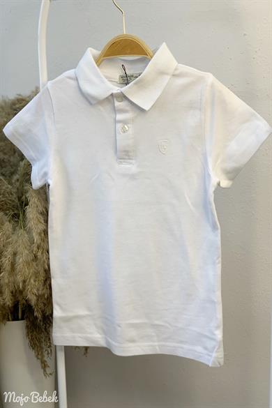 Mojo Unisex Çocuk Düğmeli Kısa Kol Lacoste T-shirt 5281 Beyaz