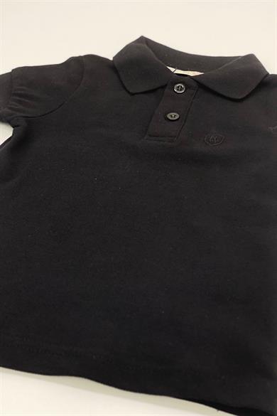 Mojo Unisex Çocuk Düğmeli Kısa Kol Lacoste T-shirt 5281 Siyah