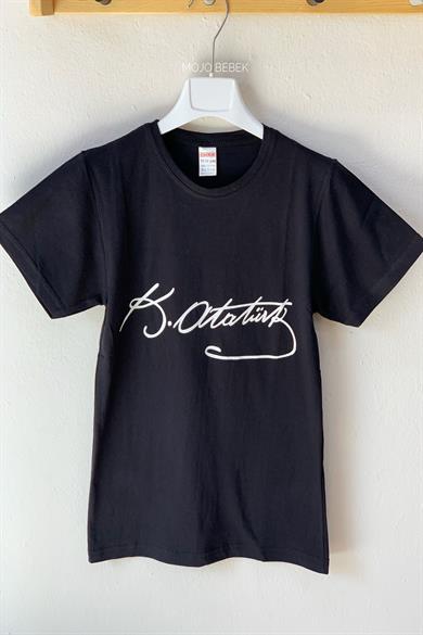 Mojo Unisex Garson Çocuk Atatürk İmza Baskılı Kısa Kol T-shirt 2699 Siyah
