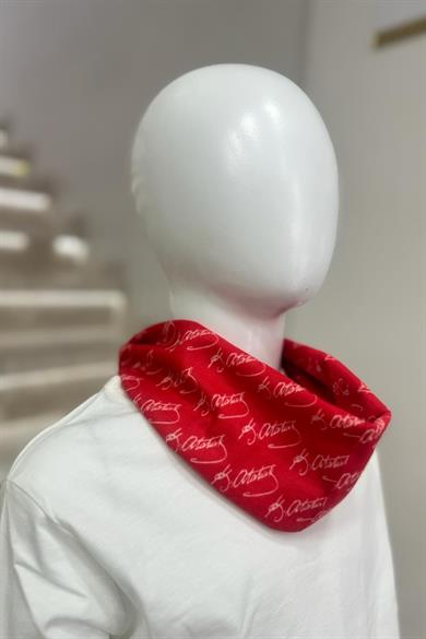 Mojo Unisex Kemal Atatürk İmza Fular-Bandana Aksesuar 1909 Kırmızı