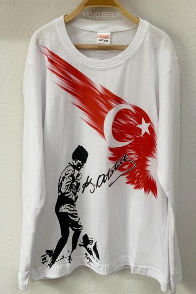 Mojo Unisex Kocatepe Baskılı Likralı Uzun Kol T-shirt 1422 Beyaz