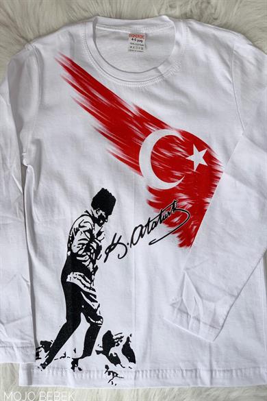 Mojo Unisex Kocatepe Baskılı Likralı Uzun Kol T-shirt 1422 Beyaz