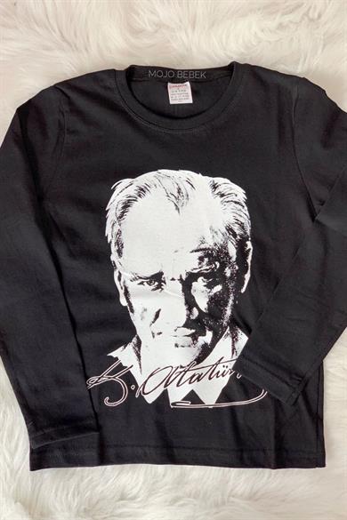 Mojo Unisex S, M, L, XL Atatürk Baskılı Uzun Kol T-shirt 021120 Siyah
