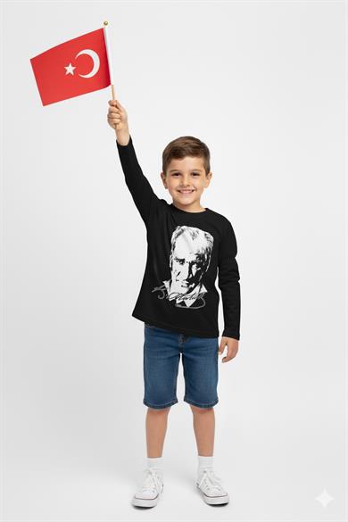 Mojo Unisex S, M, L, XL Atatürk Baskılı Uzun Kol T-shirt 021120 Siyah