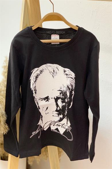 Mojo Unisex S, M, L, XL Atatürk Baskılı Uzun Kol T-shirt 021120 Siyah