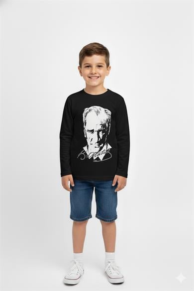 Mojo Unisex S, M, L, XL Atatürk Baskılı Uzun Kol T-shirt 021120 Siyah