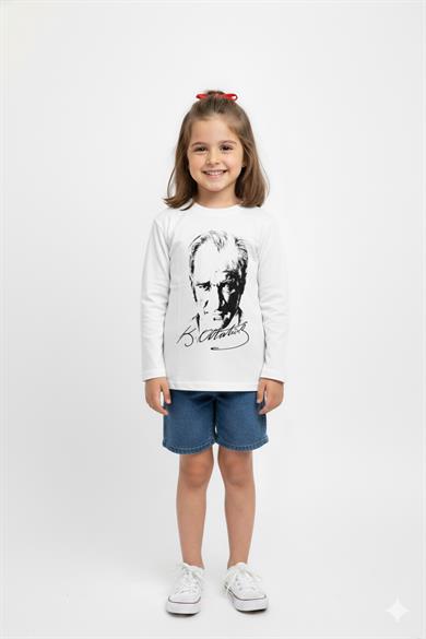 Mojo Unisex S, M, L, XL Atatürk Baskılı Uzun Kol T-shirt 021120 Beyaz