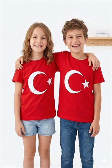 Mojo Unisex S, M, L, XL Türk Bayrağı Kısa Kol T-shirt 9845 Kırmızı
