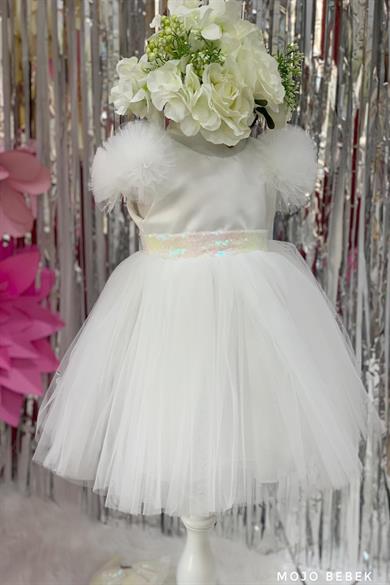 Monita Kids Kız Çocuk Pullu Abiye Elbise 2434 Beyaz