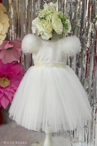 Monita Kids Kız Çocuk Pullu Abiye Elbise 2434 Beyaz