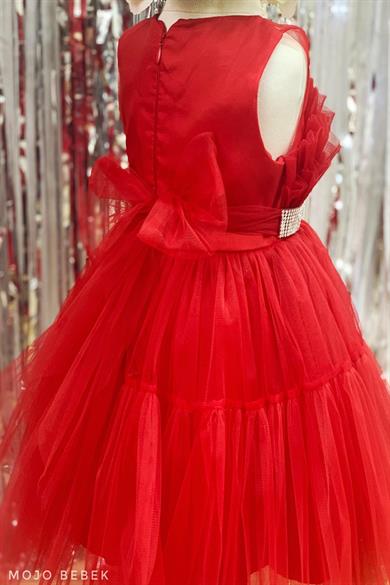 Monita Kız Çocuk Kemerli Kısa Abiye Elbise 2220 Kırmızı