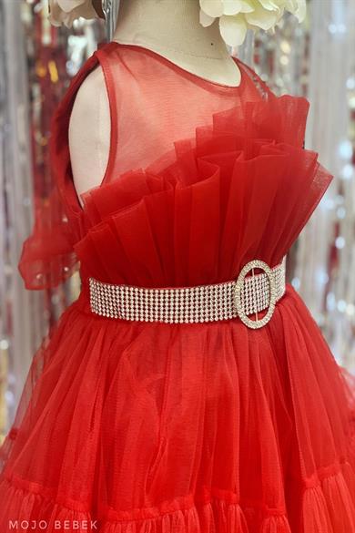 Monita Kız Çocuk Kemerli Kısa Abiye Elbise 2220 Kırmızı
