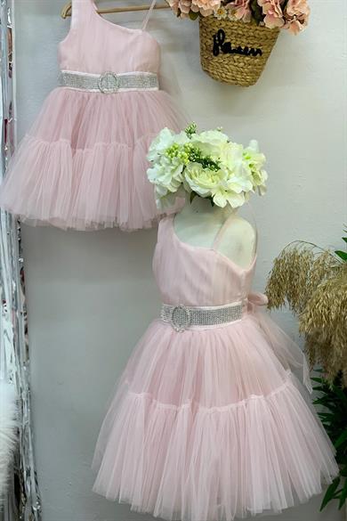 Monita Kız Çocuk Tek Omuz Kısa Abiye Elbise 2280 Pembe