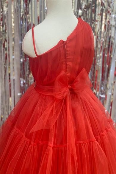 Monita Kız Çocuk Tek Omuz Kısa Abiye Elbise 2250 Kırmızı