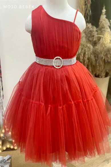 Monita Kız Çocuk Tek Omuz Kısa Abiye Elbise 2250 Kırmızı