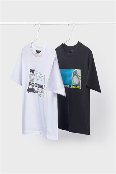Myoral Erkek Çocuk 8-18 Yaş Desenli 2li Kısa Kol T-Shirt Seti Siyah