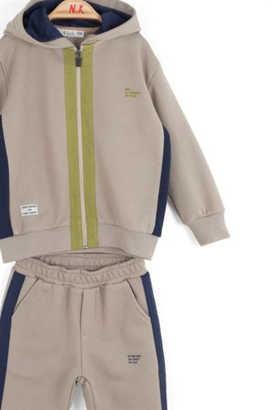 Nk Kids 1-4 Yaş Kapüşonlu Fermuarlı Eşofman Takımı Taş Rengi