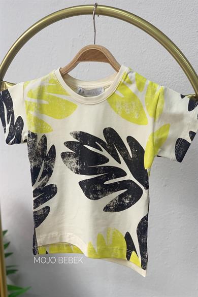 NK Kids Erkek Bebek 1-3 Yaş Yaprak Desenli Kısa Kol T-shirt 42607 Krem
