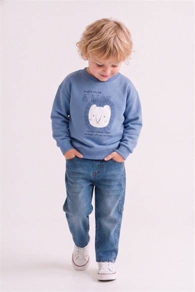 Nk Kids Erkek Bebek 1-4 Yaş Aslan Desenli Sweatshirt Mavi