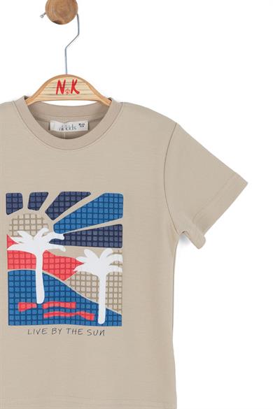 Nk Kids Erkek Bebek 1-4 Yaş Kabartma Desen Kısa Kol T-shirt Bej