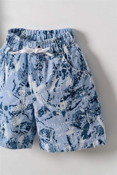 Nk Kids Erkek Bebek 1-4 Yaş Kamufulaj Desenli Beli Lastikli Şort Mavi