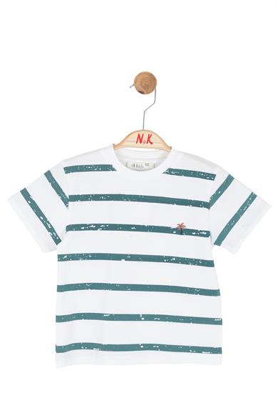 Nk Kids Erkek Bebek 1-4 Yaş Nakışlı Çizgili Kısa Kol T-Shirt Ekru