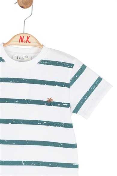 Nk Kids Erkek Bebek 1-4 Yaş Nakışlı Çizgili Kısa Kol T-Shirt Ekru