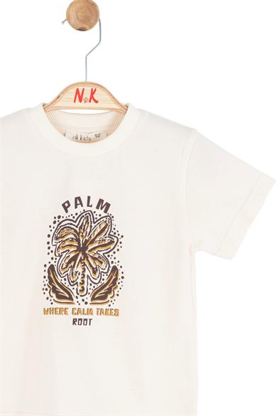 Nk Kids Erkek Bebek 1-4 Yaş Palmiye Baskılı Kısa Kol T-Shirt Krem