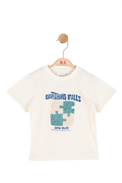 Nk Kids Erkek Bebek 1-4 Yaş Puzzle Desenli Kısa Kol T-Shirt Krem