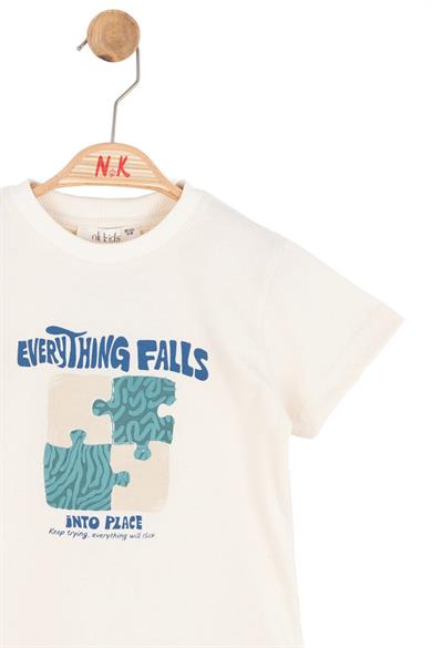 Nk Kids Erkek Bebek 1-4 Yaş Puzzle Desenli Kısa Kol T-Shirt Krem