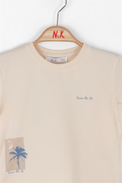 Nk Kids Erkek Bebek 1-4 Yaş Sırt Baskılı Kısa Kol T-shirt 46615 Krem