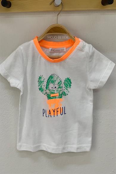 NK Kids Erkek Bebek Kaktüs Desenli T-shirt 42224 Beyaz