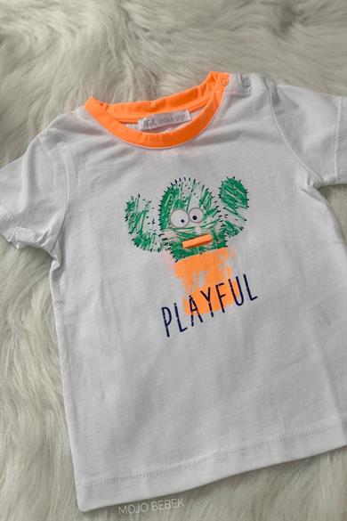 NK Kids Erkek Bebek Kaktüs Desenli T-shirt 42224 Beyaz