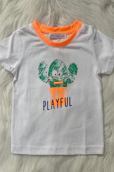 NK Kids Erkek Bebek Kaktüs Desenli T-shirt 42224 Beyaz