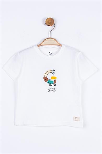 NK Kids Erkek Bebek Zürafa Baskılı T-shirt 44600 Ekru