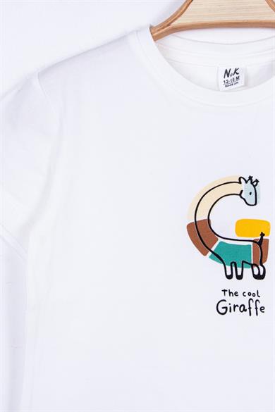 NK Kids Erkek Bebek Zürafa Baskılı T-shirt 44600 Ekru
