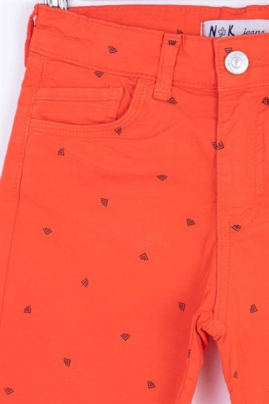 NK Kids Erkek Çocuk 4-8 Yaş Baskılı Pamuk Kanvas Şort 64734 Mercan