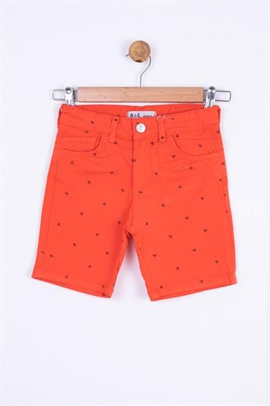 NK Kids Erkek Çocuk 4-8 Yaş Baskılı Pamuk Kanvas Şort 64734 Mercan